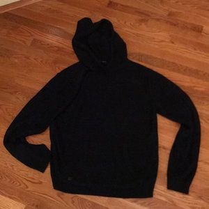 Dark blue and lighter blue sweater with hood